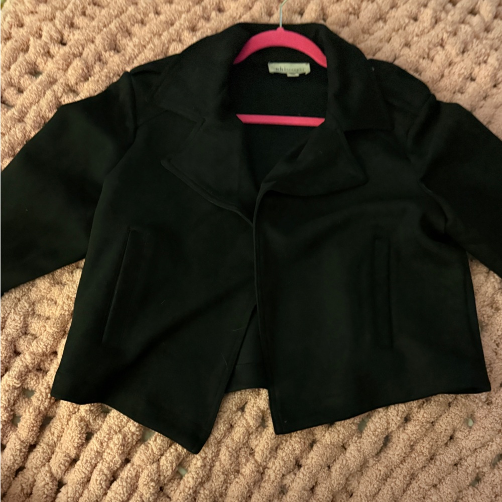 Black Double Breated Vegan Suede Crop Jacket